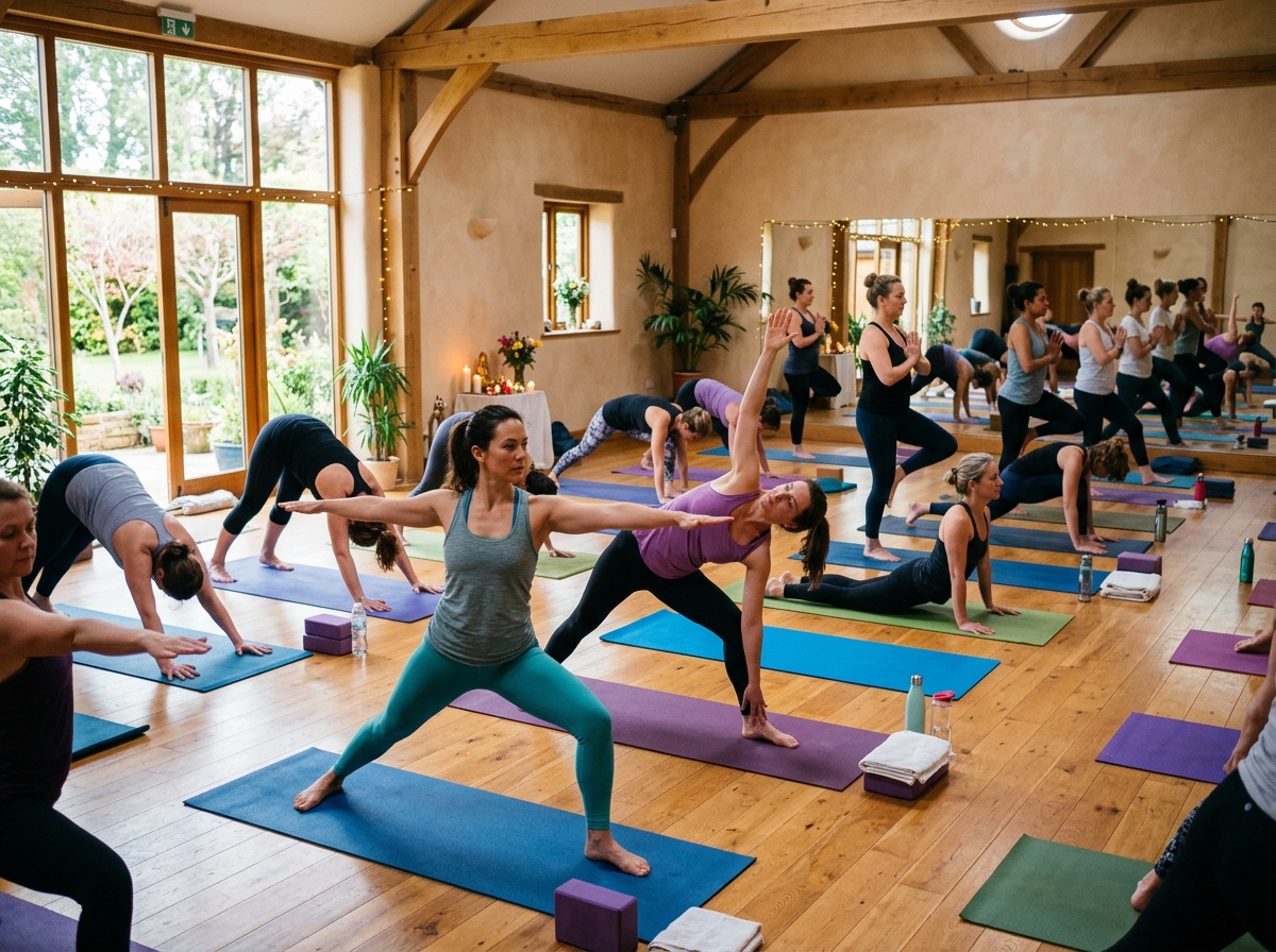women performing yoga in hall 202607031235